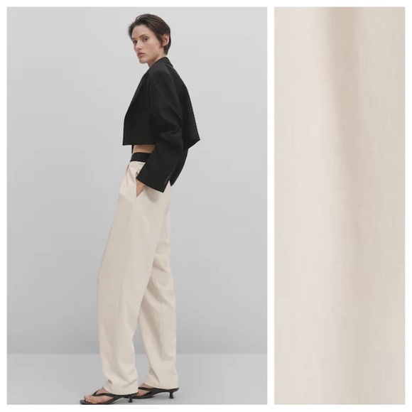 NWT. Massimo Dutti Studio Cream Viscose Contrast Tuxedo Suit Trousers. Size 6. - Picture 2 of 10